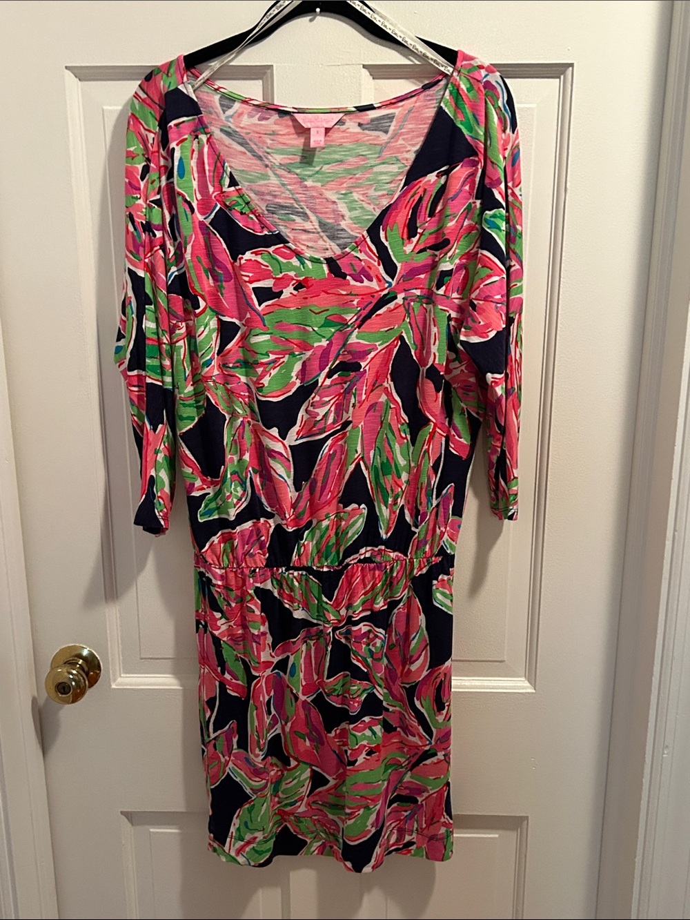 Lilly Pulitzer Navy Floral Scoop-Neck Mini Dress with Pink & Green Print
